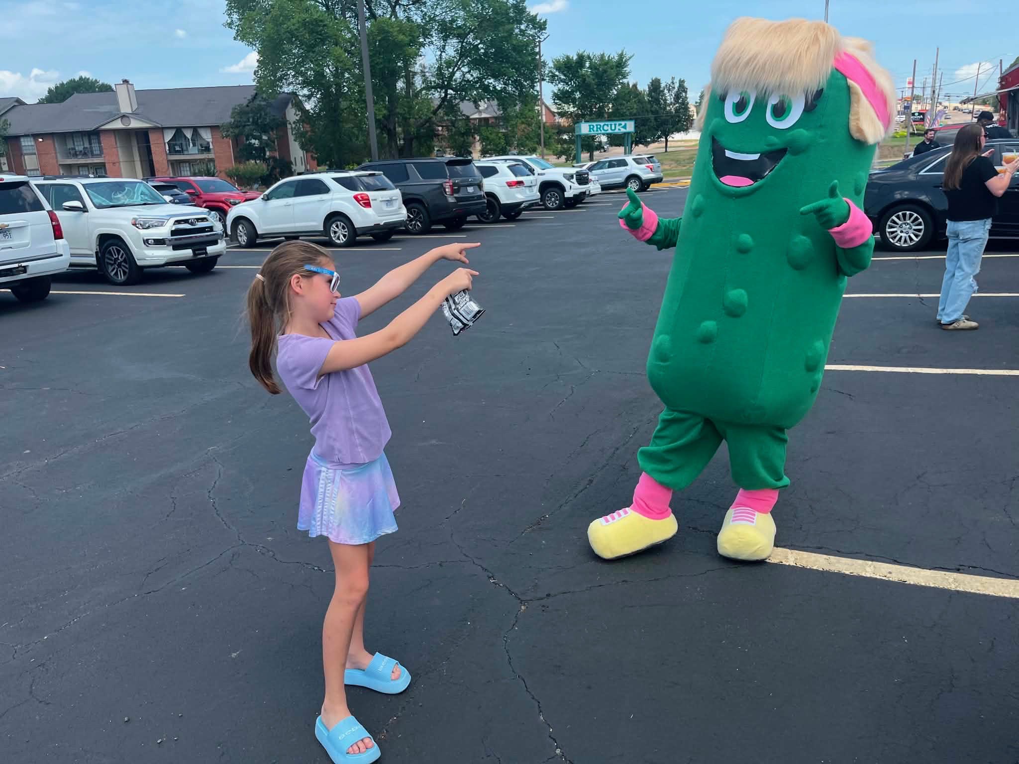 Paddy the Pickle in the parking lot